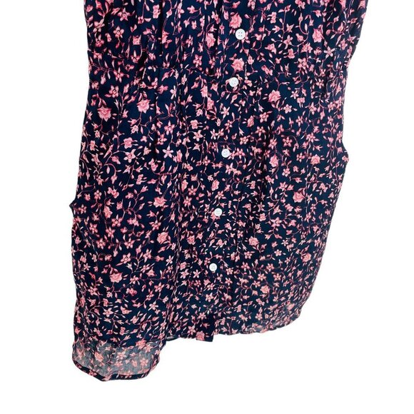Frame XS Navy Floral Short Sleeve Button Down Mini Shirt Dress w/Slip & Pockets - Picture 6 of 8
